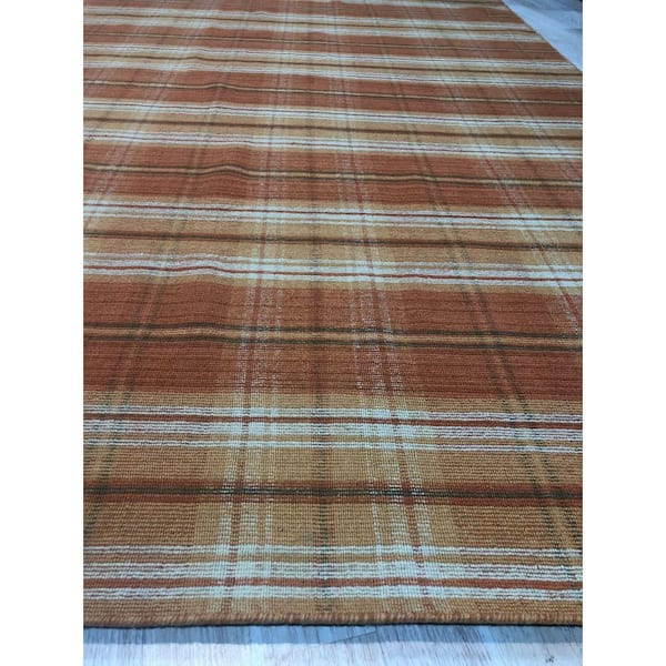 Orange 10 ft. x 14 ft. Hand Knotted Wool Traditional Plaid Rug Area Rug