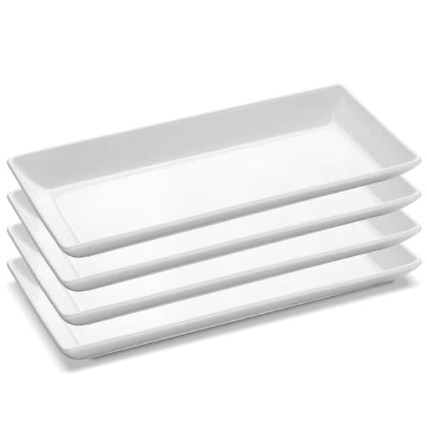 White Rectangular 14 In. Angled Edge Stackable Porcelain Serving Platters Dishwasher Safe (Set of 4)