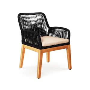 Ottawa Black Arm Wood Outdoor Dining Chair with Cream Cushion (2-Pack)