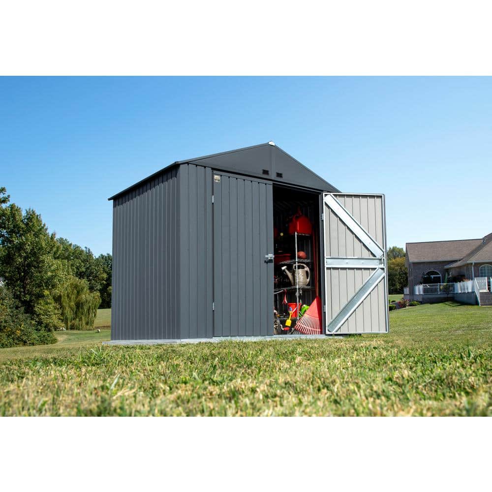 Elite 8' x 6' Gray Steel Storage Shed with Swing Doors