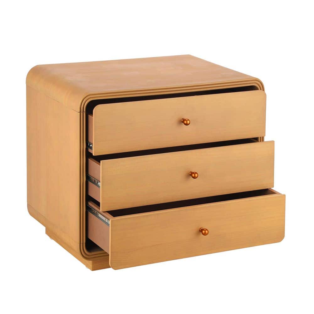 Creston Modern Olive Green 3-Drawer Curved-Edge Bedside Table Nightstand - thumbnail 4