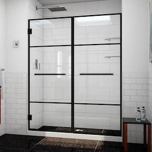 Unidoor Madrid 58 in. 58 1/2 in. W x 72 in. H Frameless Hinged Shower Door in Matte Black