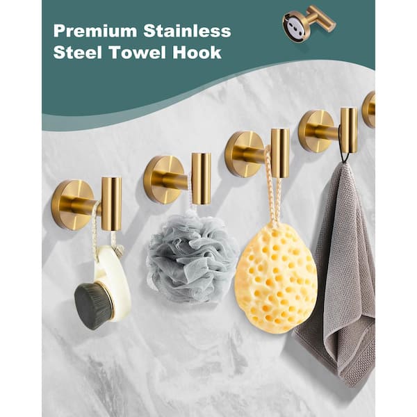 Round shape Knob Robe/Towel Hook in Brushed Gold 6-Pieces
