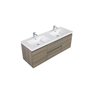 60 in. W Double Sinks Wall-Mounted Ash Gray Bath Vanity With White Resin Top Unassembled