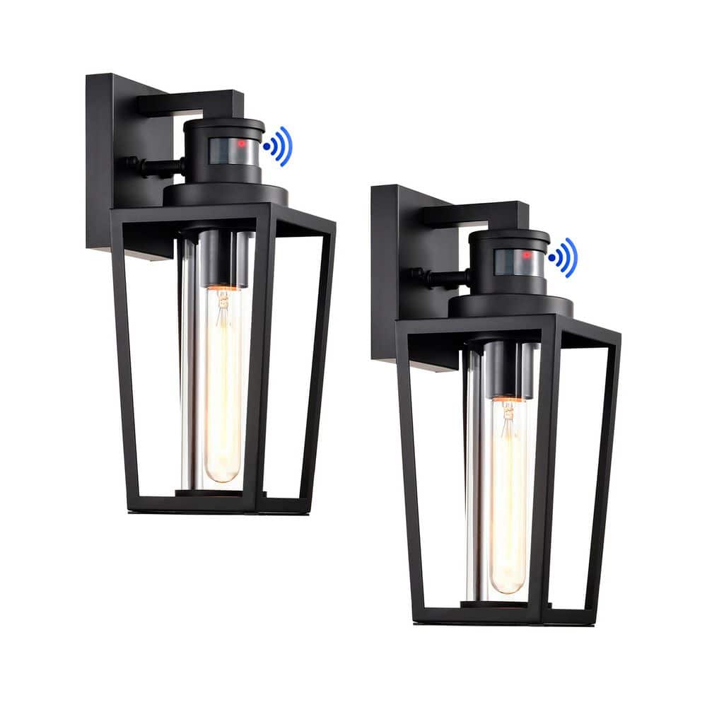 13 in. 1-Light Matte Black Motion Sensing Dusk to Dawn Non-Solar Cylinder Outdoor Wall Sconce with Clear Glass(2-Pack) price history on PriceWatchPro