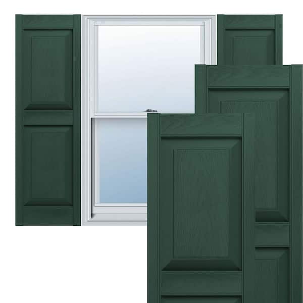 Ekena Millwork 12 in. x 66 in. Lifetime Vinyl Custom 2 Equal Raised Panel Shutters Pair Midnight Green