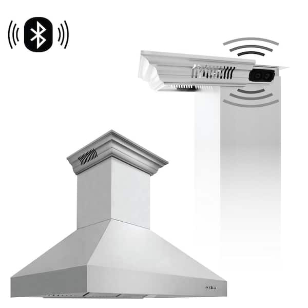 48 in. 700 CFM Ducted Vent Wall Mount Range Hood in Stainless Steel with Built-in CrownSound Bluetooth Speakers