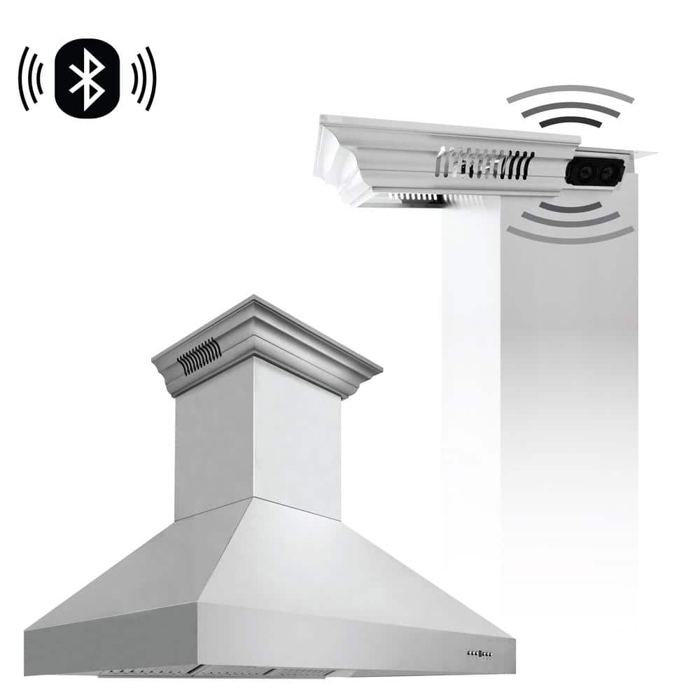 48 in. 700 CFM Ducted Vent Wall Mount Range Hood in Stainless Steel with Built-in CrownSound Bluetooth Speakers