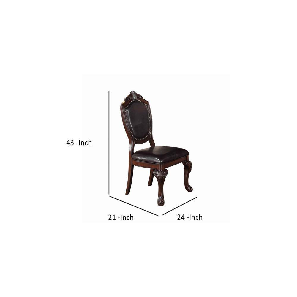 Brown Faux Leather Upholstered High Side Chair with Wood Frame