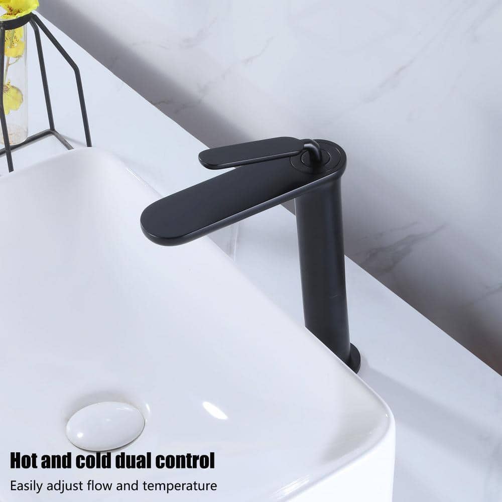 Matte Black Tall Single Handle Brass Vessel Sink Faucet