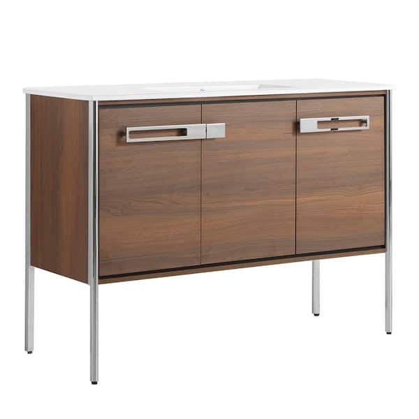 FINE FIXTURES Oakville 48 in. W x 18.32 in. D x 33.5 in. H Bath Vanity in Walnut Ebony with White Ceramic Top