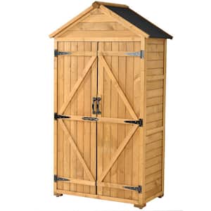 Natural 5.8 ft W x 3 ft D Wooden Storage Sheds Fir Wood Lockers w/ Waterproof Asphalt Roof and Lockable Doors (5 sq. ft）