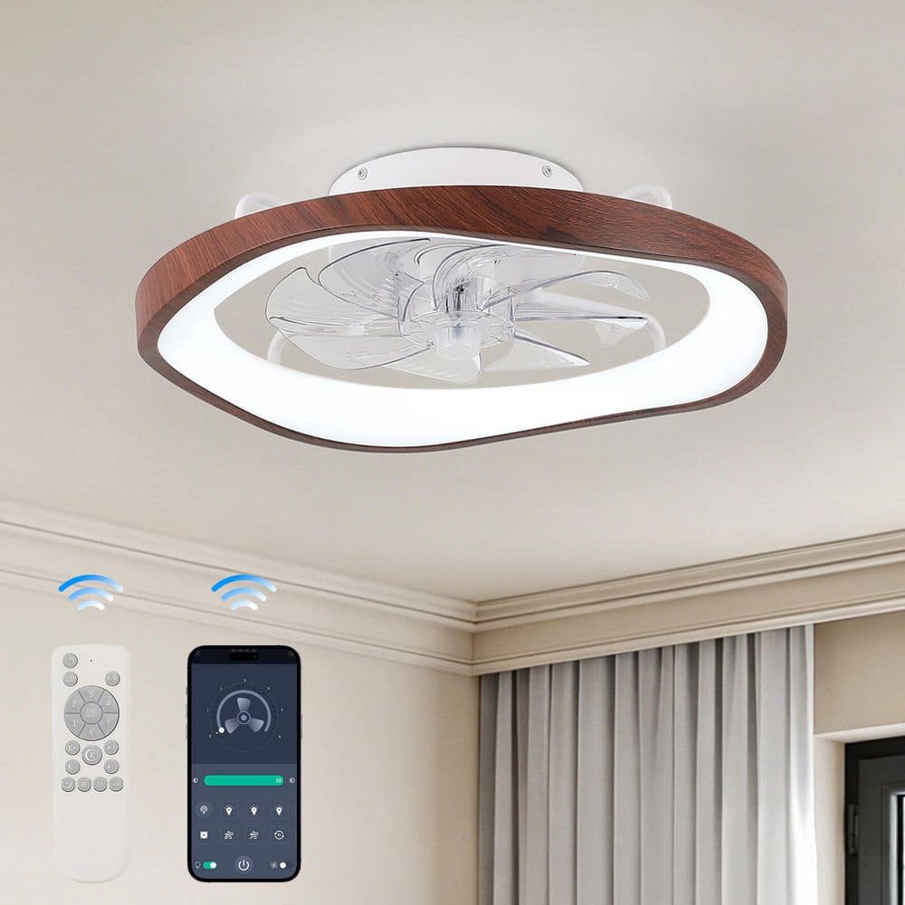 J.♡ JUSHENG 20 in. Standard Wavy Wood Texture Dimmable LED Flush Mount