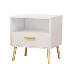 1-Drawer White Nightstand With Storage Compartment Sofa Side End Table Bedside 20 in. H x 19.5 in. W x 15.6 in. D
