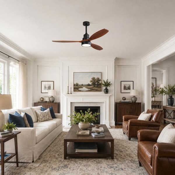52 in. LED Indoor Walnut Ceiling Fan with Light Kit, Remote Control
