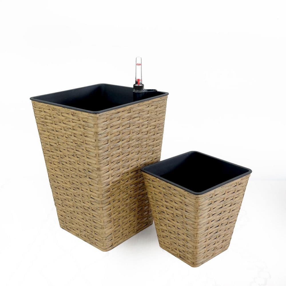 2-Pack Smart Self-Watering Square Hand Woven Wicker Plastic Planter for Indoor and Outdoor, Brown price history on PriceWatchPro