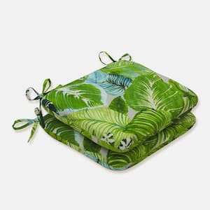 Floral 18.5 in. x 15.5 in. Outdoor Dining Chair Cushion in Green/Blue/Off-White (Set of 2)