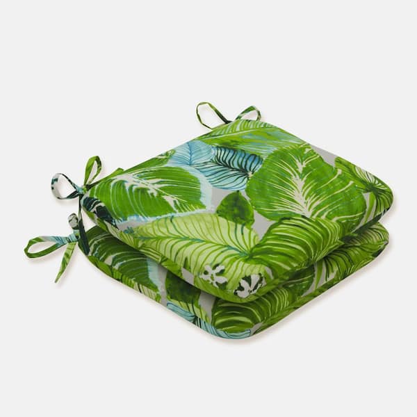 Pillow Perfect Floral 18.5 in. x 15.5 in. Outdoor Dining Chair Cushion in Green/Blue/Off-White (Set of 2)