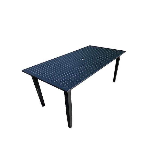 Casainc Black Rectangle Metal Outdoor Dining Table With Umbrella Hole Orby W41922436 The Home Depot - Plastic Patio Dining Table With Umbrella Hole