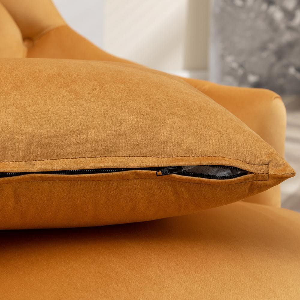 Camel Velvet Tufted Wingback Accent Chair with Gold Legs