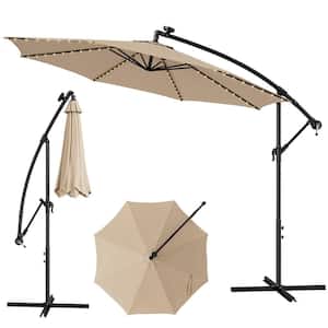 10 ft. Cantilever Offset Solar Patio Umbrella with 112 Solar-Powered LED Lights in Beigr