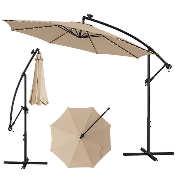 Unbrand 10 ft. Cantilever Offset Solar Patio Umbrella with 112 Solar-Powered LED Lights in Beigr