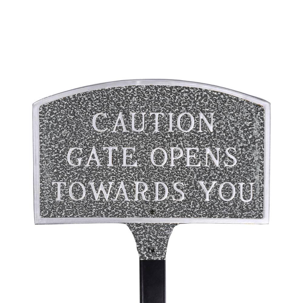 5.5 in. x 9 in. Small Arch Caution Gate Opens Towards You Statement Plaque Sign with Lawn Stake - Swedish Iron price history on PriceWatchPro