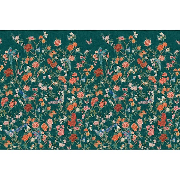 Walls Republic Teal Hand Painted Imperial Gardens Print Non Woven Non-Pasted Textured Wallpaper 57 sq. ft.