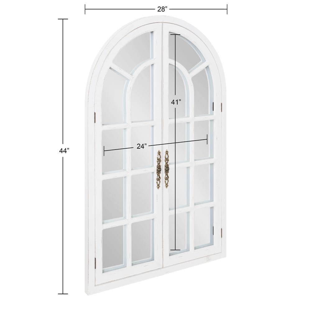 Rustic White Wood Windowpane Arch Vanity Mirror