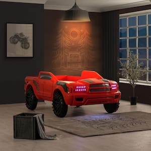 Justin Red Twin Rugged Pick-Up Truck Kids Bed with LED Lights