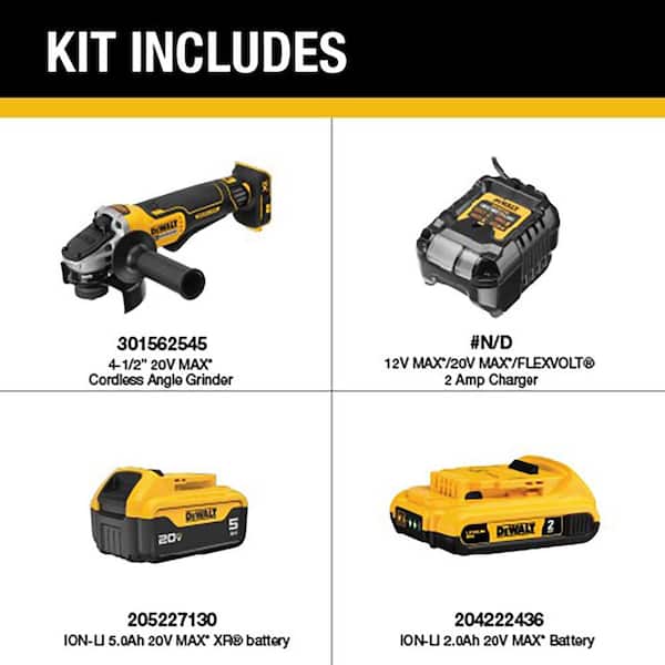 20V MAX XR Lithium-Ion Cordless Brushless 4.5 in. Small Angle Grinder with 20V MAX 5Ah and 2Ah Batteries and Charger