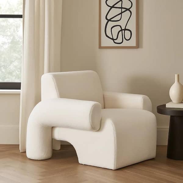 Contemporary Ivory Fabric Arm Chair with Extra Soft