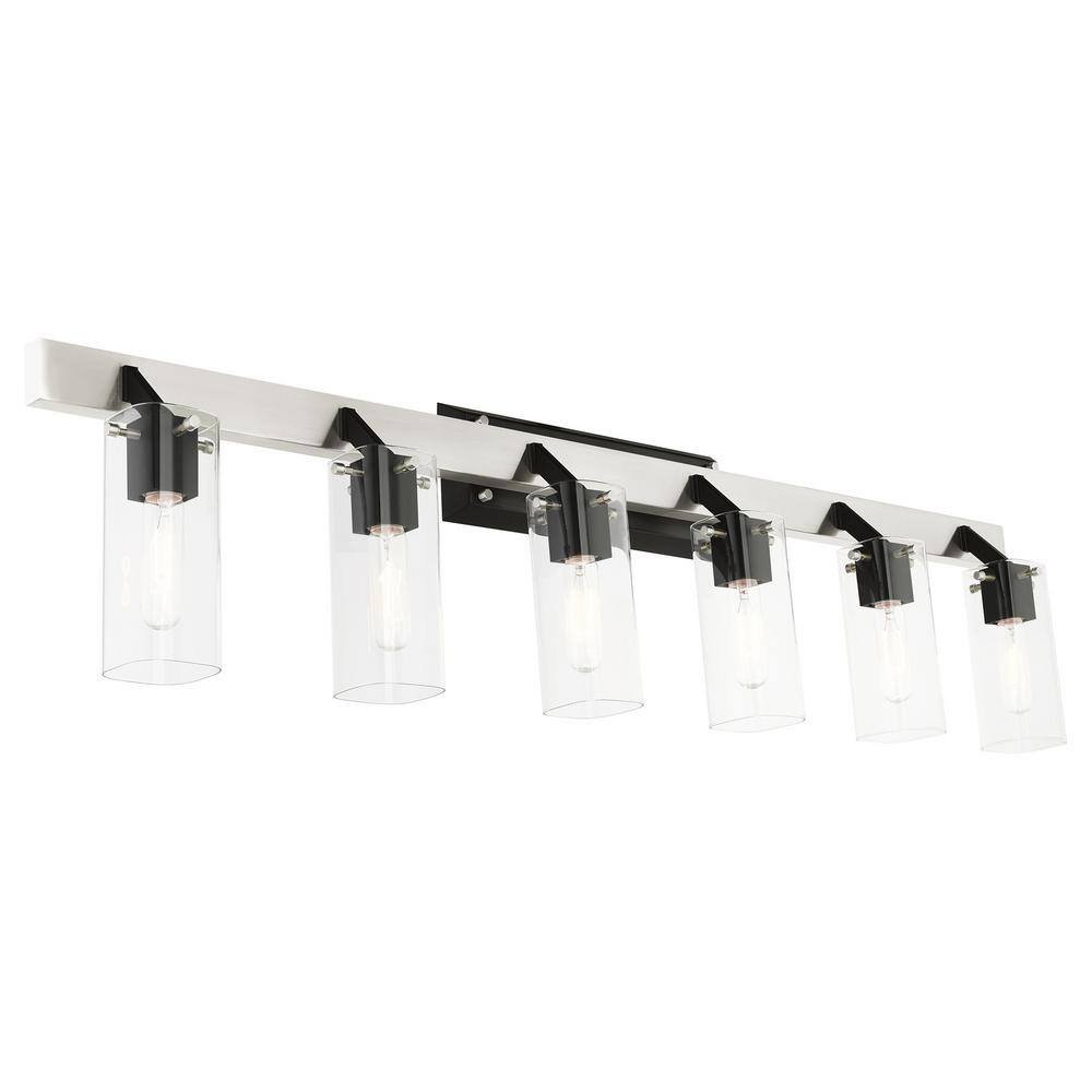 Beckett Brushed Nickel 6-Light Vanity with Clear Square Glass