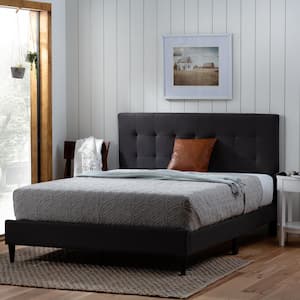 Tara Black Charcoal California King Square Tufted Upholstered Platform Bed