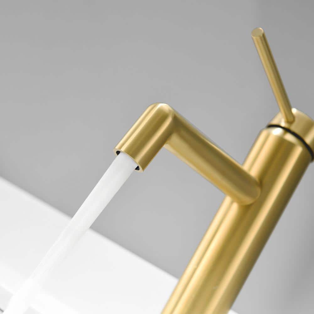Brushed Gold Single Handle Brass Bathroom Faucet with Pop-up Drain