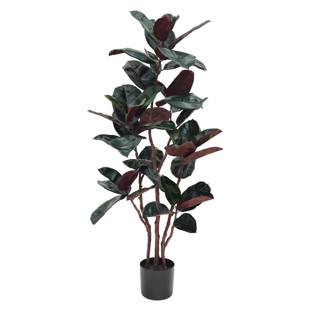 Edvivi 4 ft. Artificial Rubber Tree in Black Plastic Pot, Faux