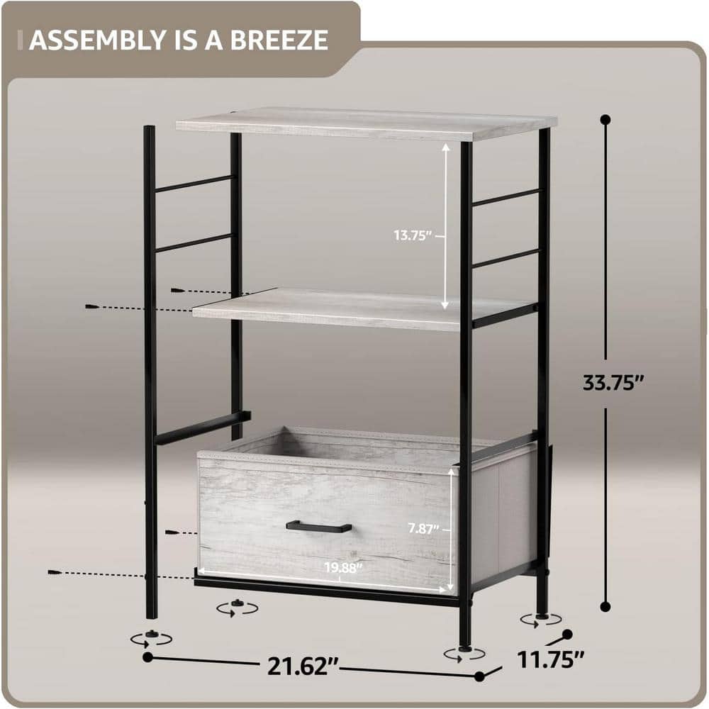 Cream 2-Drawer Nightstand with Steel Frame and Wood Top