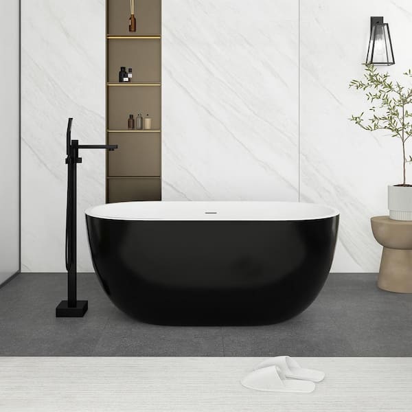 JimsMaison 55 in. W. x 29.5 in. Acrylic Freestanding Flatbottom Soaking Bathtub in Black