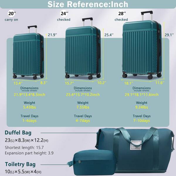 Polibi 5-Piece Dark Green Expandable Luggage Set with Travel Bags