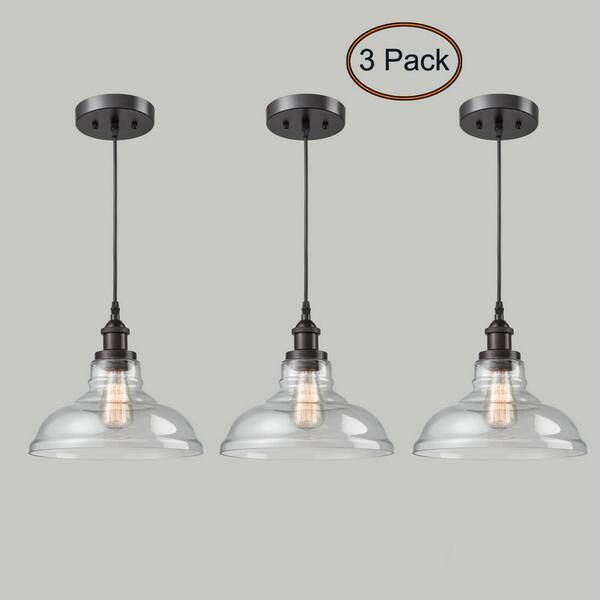 CLAXY 60 Watt 3 Light Bronze Finished Shaded Pendant Light with Clear glass  Glass Shade and No Bulbs Included CL-B8878DU-OB-3 - The Home Depot