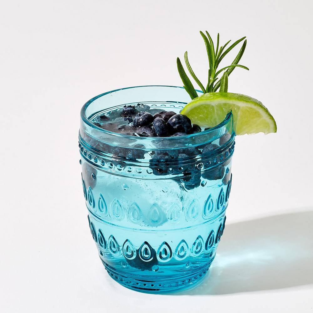 Fez Turquoise Glassware Set of 4, 12oz Old Fashioned