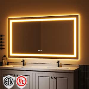 72 in. W x 40 in. H Rectangular Frameless LED Light Anti-Fog Bathroom Wall Mirror with Backlit and Front Light