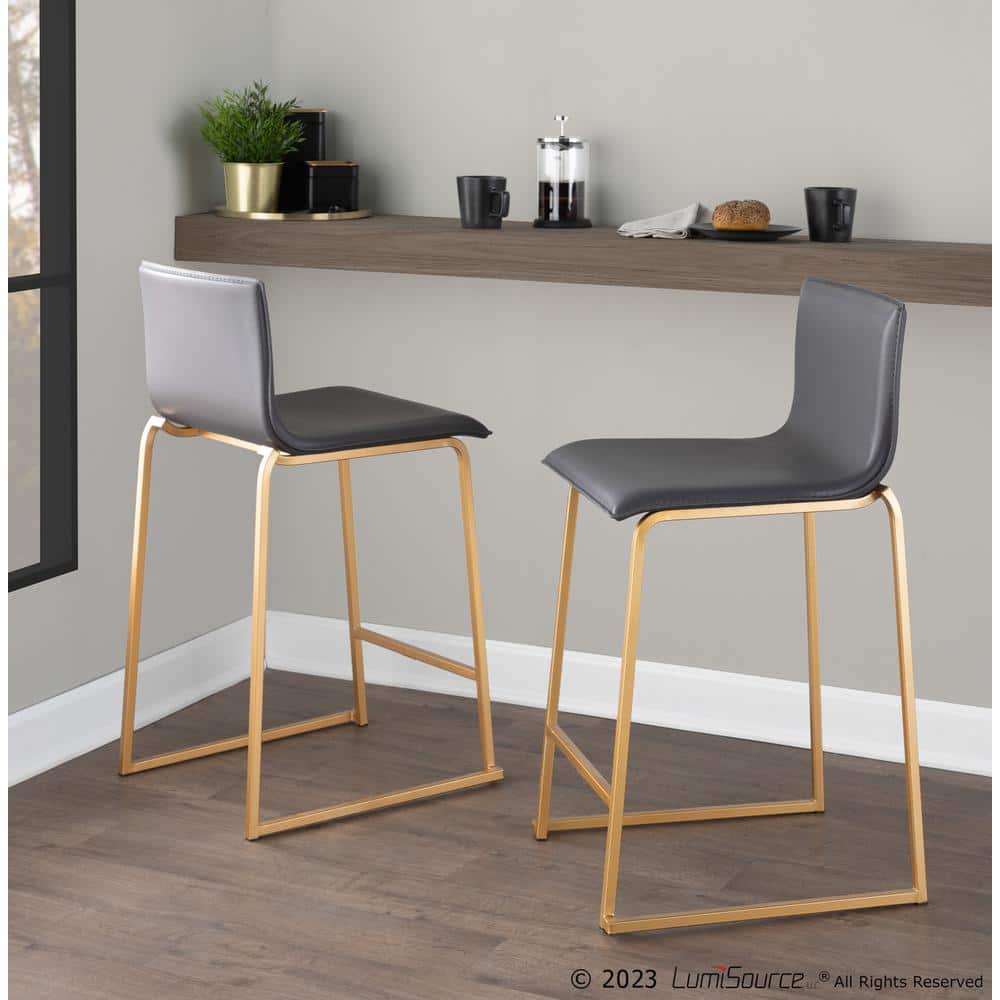 Elegance Gold Metal & Grey Faux Leather Counter Stools - Set of 2