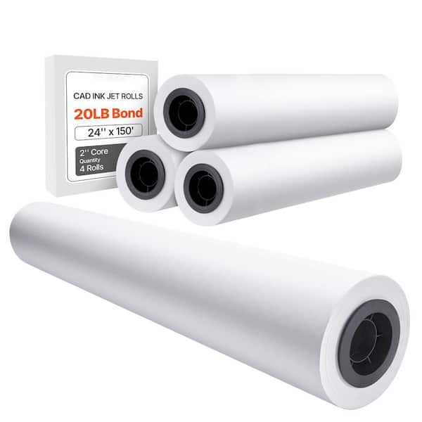 Wide Format Paper, 24 in. x 150 ft. Plotter Paper, 4 Rolls CAD Bond Rolls, 20 lbs. Bond Paper Rolls 2025 Upgrade