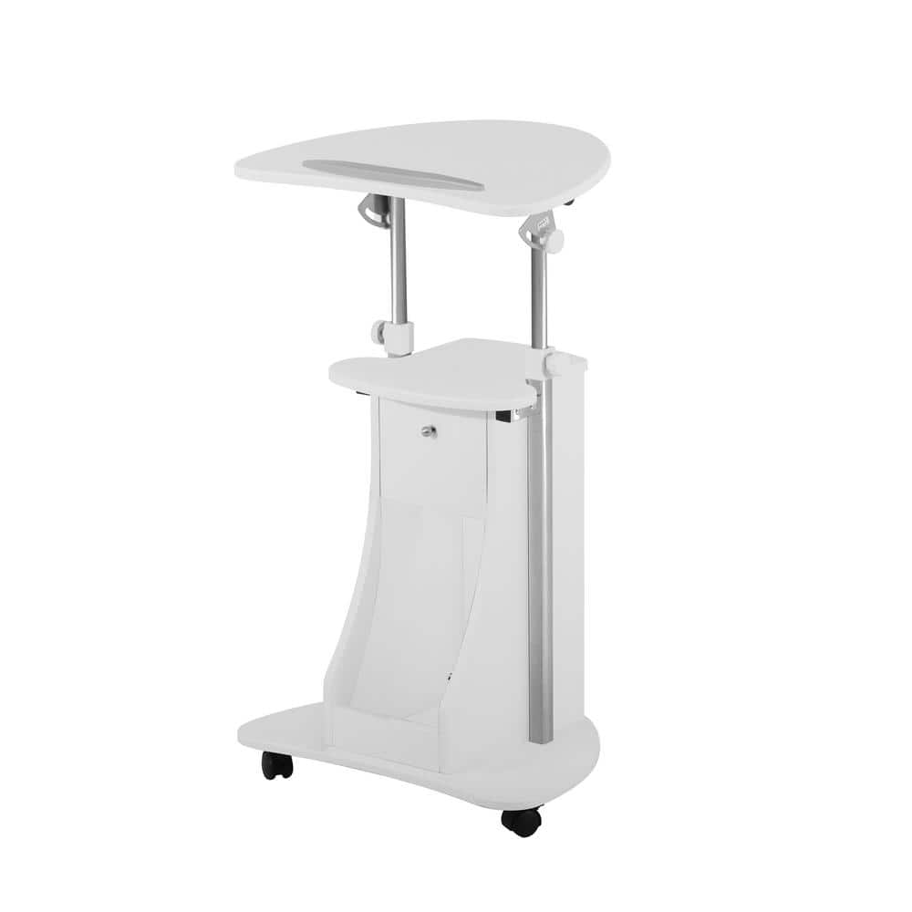 White Adjustable Height Rolling Laptop Cart with Storage Cabinet