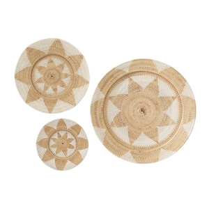 Rattan Light Brown Handmade Woven Basket Plate Wall Decor (Set of 3)