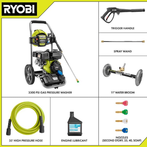3300 PSI 2.4 GPM Cold Water Gas Pressure Washer with 212cc Engine and Water Broom