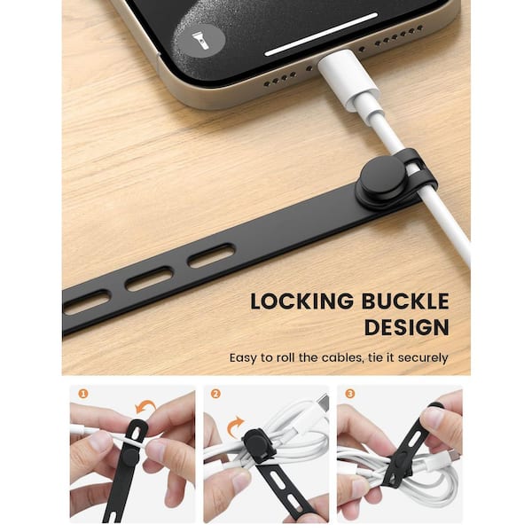 Lukyamzn Silicone Cable Ties Cord Organizer Wrap Durable Reusable