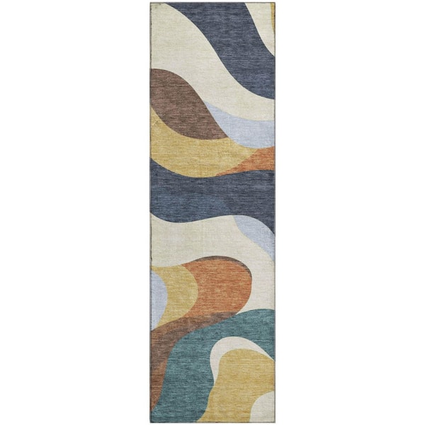 Mayfield Premium Machine Washable Abstract AMF2186 Gold 2 ft. x 7 ft. Runner Rug
