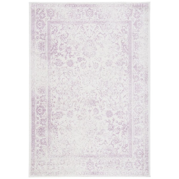 Adirondack Ivory/Lavender 4 ft. x 6 ft. Border Distressed Area Rug